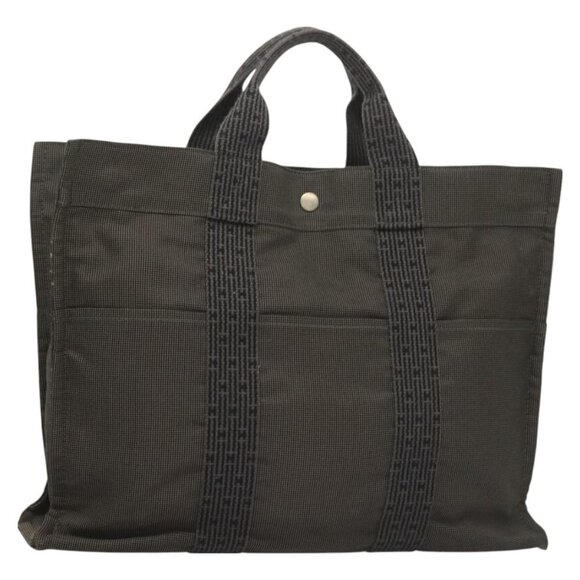 HERMES Her Line MM Hand Bag Canvas Gray Auth 129004 - Picture 1 of 16